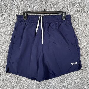 TYR Activewear Shorts Men's Size Medium Lined Navy Blue Strecth Gym Running